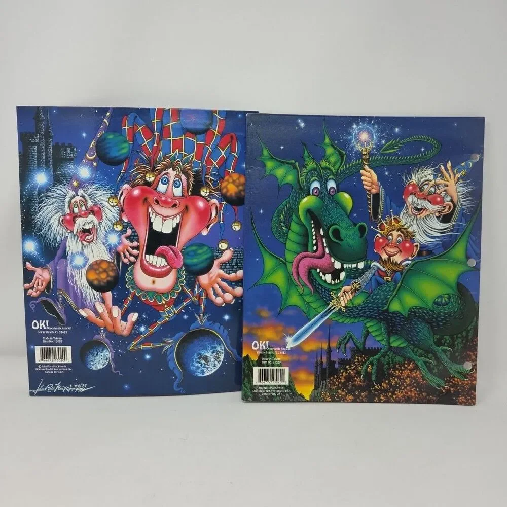 2 Vintage Retro 90s John Ross MacKimmie 3 Ring Pocket Folder Crazy Wizard Jester